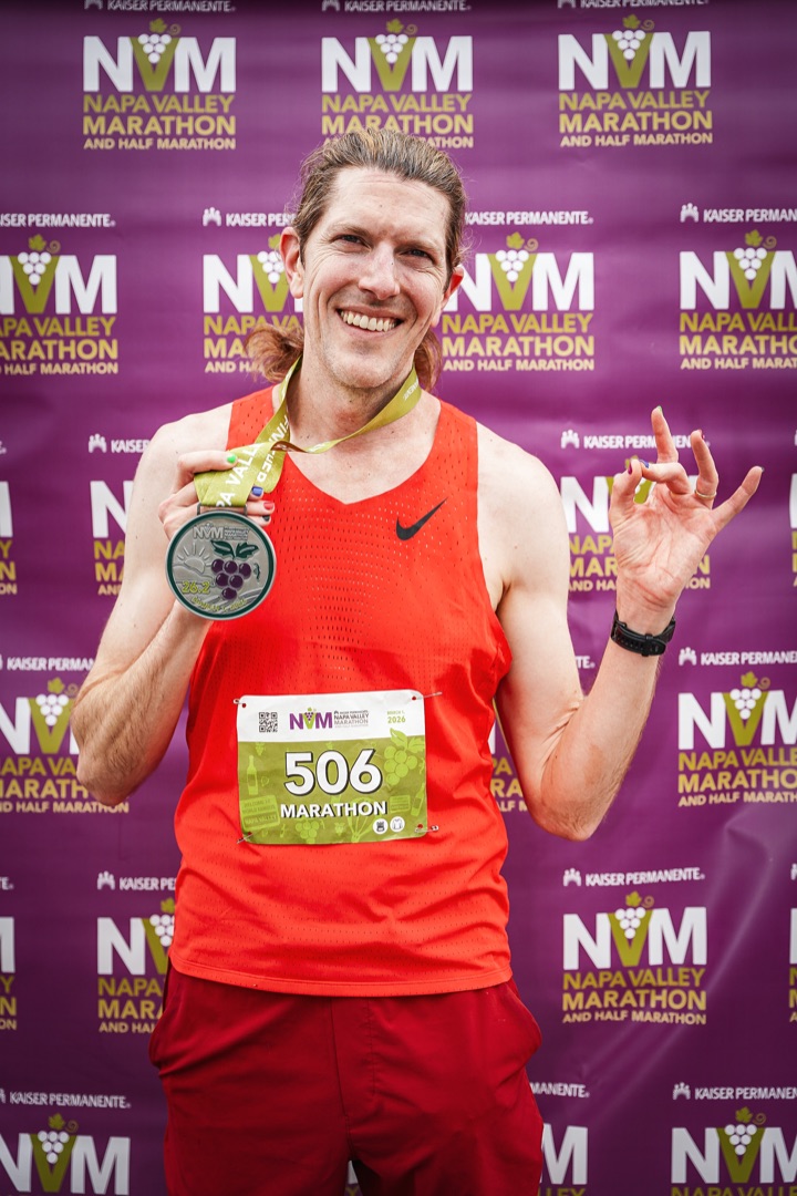 Mike Sego with his Napa Valley Marathon medal